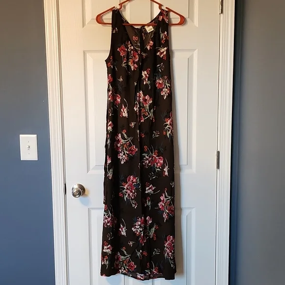 Old Navy size 10 brown midi tank dress w bright floral pattern
